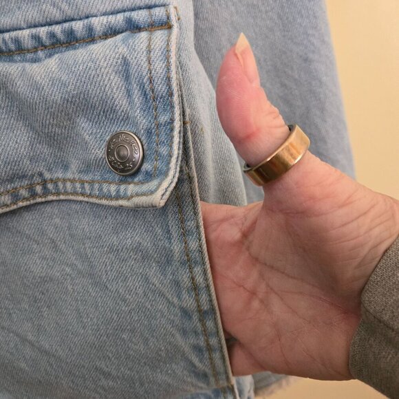 Free People We The Free Ariel Cozy Bomber Jacket Denim Sherpa Trim Size L - Picture 7 of 10